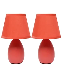 Creekwood Home Nauru 9.45" Traditional Petite Ceramic Oblong Bedside Table Desk Lamp Two Pack Set, Tapered Drum Fabric Shade