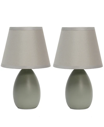 Creekwood Home Nauru 9.45" Traditional Petite Ceramic Oblong Bedside Table Desk Lamp Two Pack Set, Tapered Drum Fabric Shade