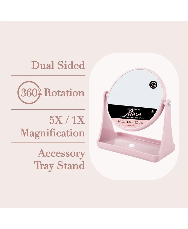 Pursonic Dual-Sided Mirror with Built-in Organizer Tray