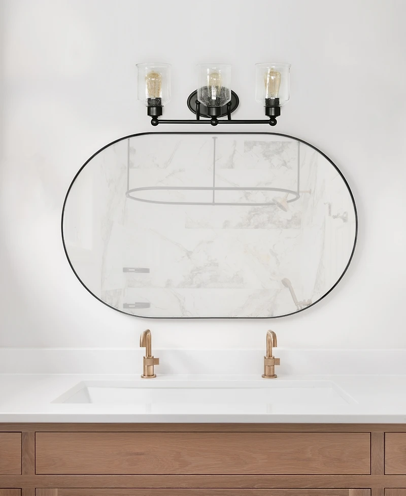 Lalia Home Studio Loft Modern Three Light Metal and Clear Seeded Glass Shade Vanity Uplight Downlight Wall Mounted Fixture