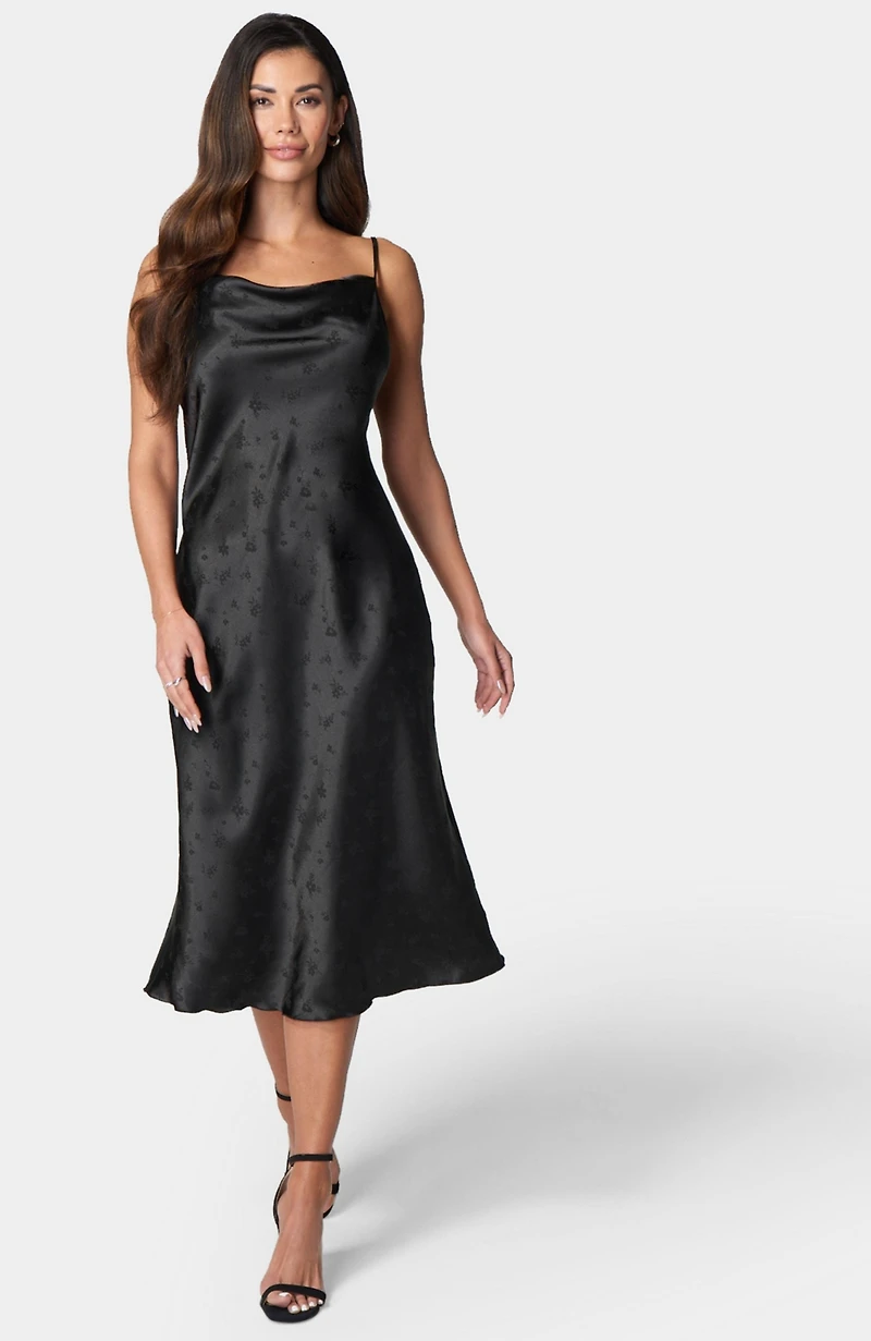 Bebe Women's Satin Jacquard Midi Slip Dress