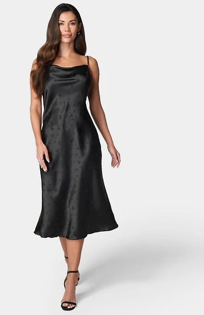 Bebe Women's Satin Jacquard Midi Slip Dress