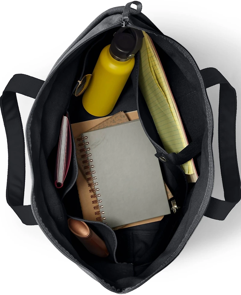 Lands' End School Uniform Large Solid Color 5 Pocket Zip Top Canvas Tote Bag