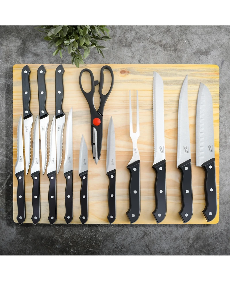 Gibson Home Wildcraft Kitchen in a Box 15 Piece Cutlery Set W/Cutting Board