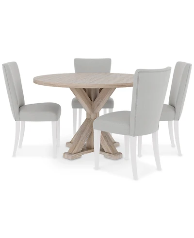 Closeout! Catriona 5pc Dining Set (Round Dining Table & 4 Upholstered Side Chairs)