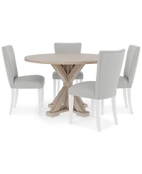 Closeout! Catriona 5pc Dining Set (Round Dining Table & 4 Upholstered Side Chairs)