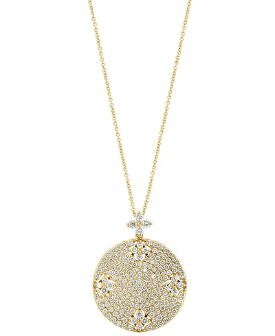 Effy Diamond Flower Pave Disc 18" Pendant Necklace (1-1/3 ct. t.w.) in 14k Gold