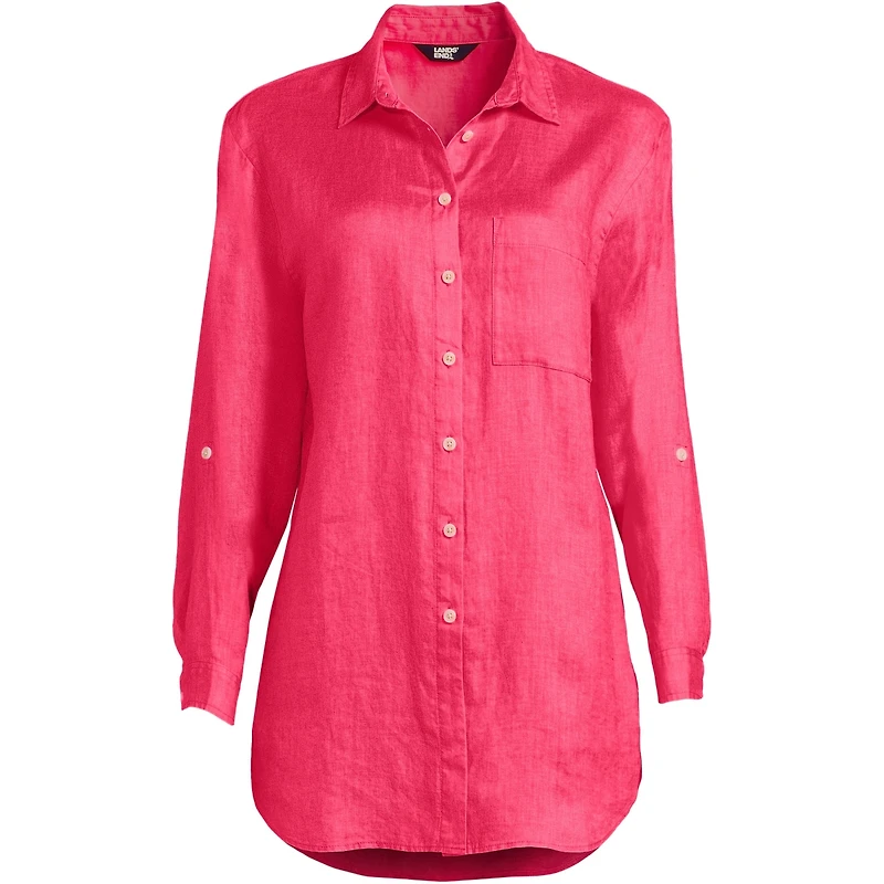 Lands' End Women's Plus Linen Roll Sleeve Oversized Relaxed Tunic Top