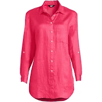 Lands' End Women's Plus Linen Roll Sleeve Oversized Relaxed Tunic Top