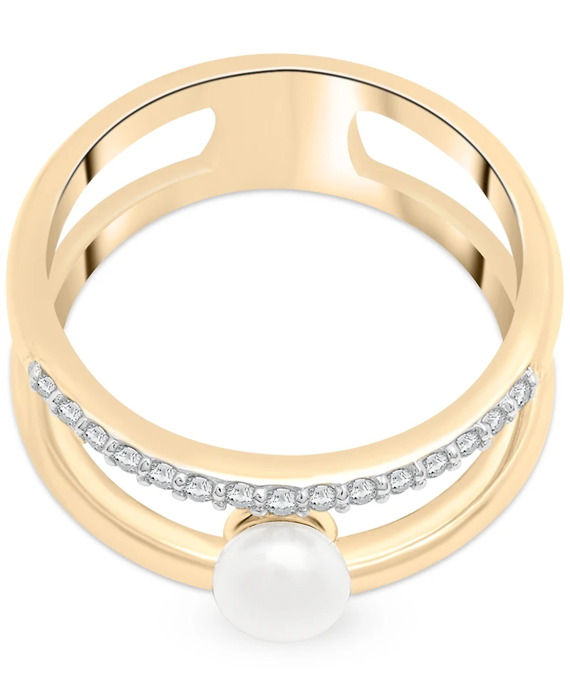 Audrey by Aurate Cultured Freshwater Pearl (5mm) & Diamond (1/6 ct. t.w.) Openwork Double Row Ring Gold Vermeil, Created for Macy's