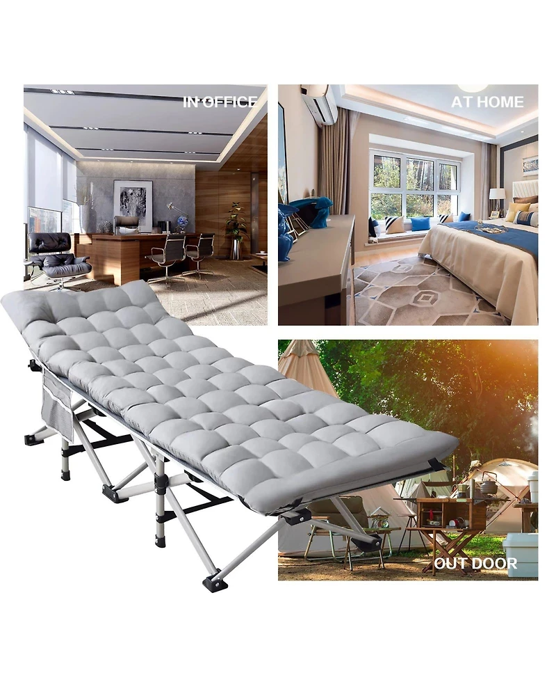 Folding Camping Cot with Removable Cotton Mattress for Office, Home and Beach, 450 lbs