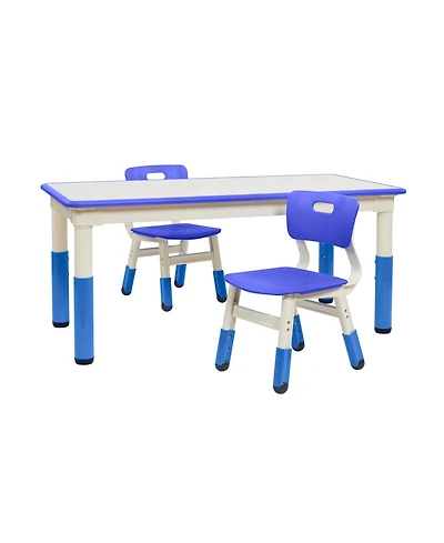 ECR4Kids Dry-Erase Rectangular Activity Table with 2 Chairs, Adjustable, Grey
