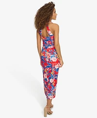 Siena Women's Floral Side-Ruched Sleeveless Midi Dress