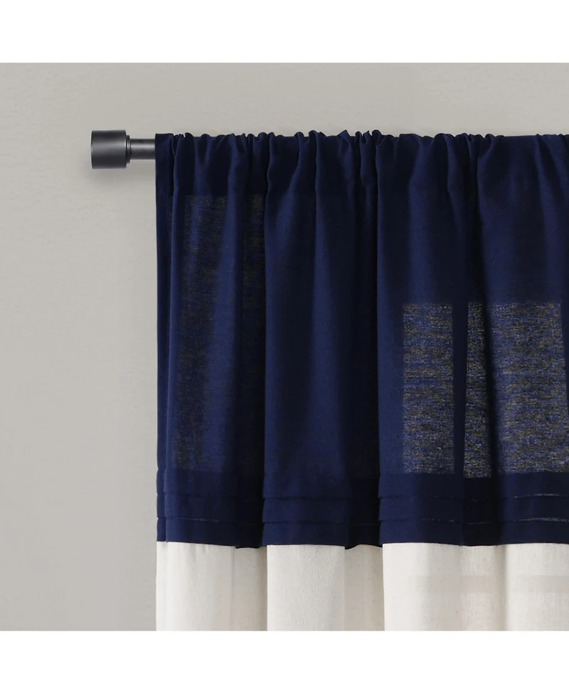 Lush Decor Farmhouse Faux Linen Colorblock Pleated Window Curtain Panels