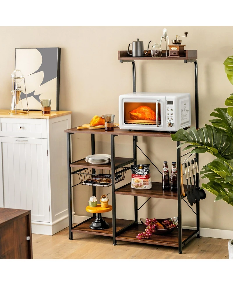 Slickblue 4-tier Kitchen Baker's Rack with Basket and 5 Hooks