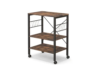 3-Tier Kitchen Baker's Rack with Microwave Shelf, Storage Hooks, and Utility Cart