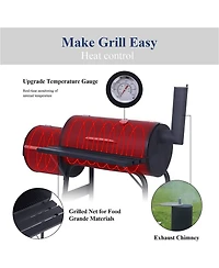 Sugift Heavy-Duty Charcoal Grill Offset Smoker in Black