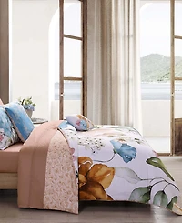 Bebejan Maia Blue Bedding 200 Thread Count 100% Cotton Sateen 5 Piece Reversible Queen Comforter Set