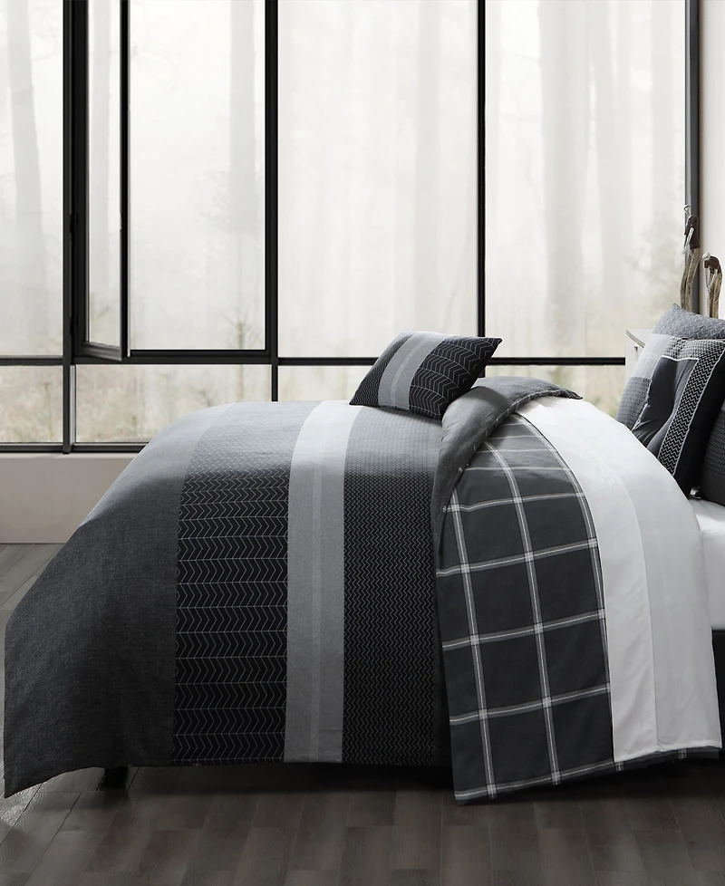 Bebejan Kyle Black Bedding 200 Thread Count 100% Cotton Sateen 5 Piece Reversible King Comforter Set