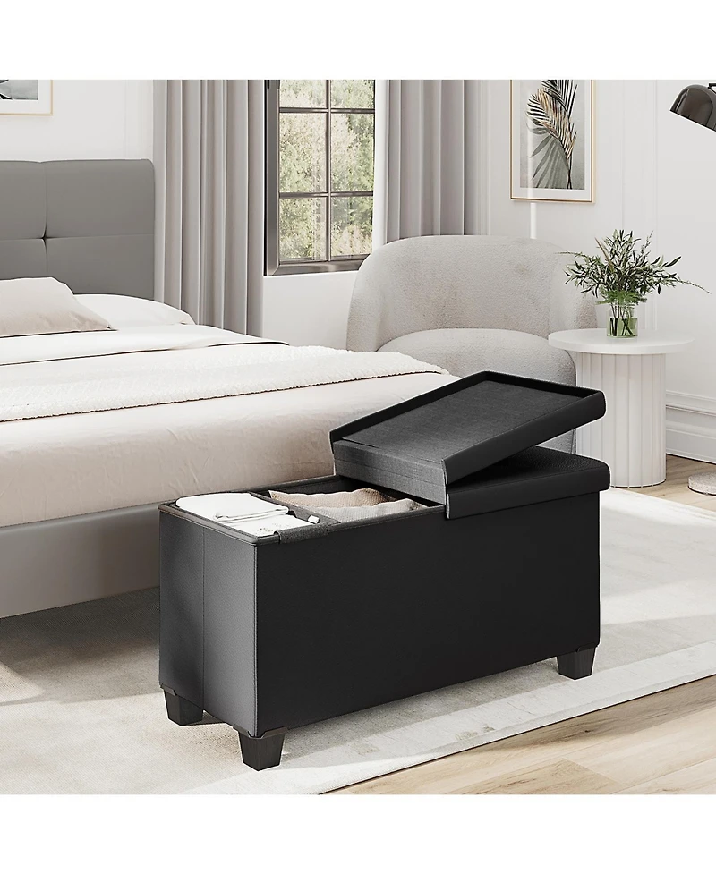 Nestl 30 Inch Ottoman Storage Bench with Bins - Leatherette or Fabric Finish