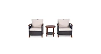 Slickblue 3 Pieces Patio Rattan Furniture Set with Washable Cushion and Acacia Wood Tabletop