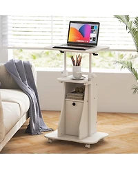 Adjustable Mobile Standing Desk Cart with Tilt Desktop and Cabinet-Black