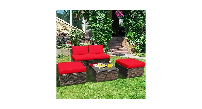 Slickblue 4 Pieces Patio Rattan Furniture Set with Tempered Glass Coffee Table