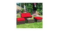 Slickblue 4 Pieces Patio Rattan Furniture Set with Tempered Glass Coffee Table