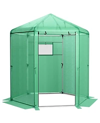 Slickblue Walk-In Hexagonal Greenhouse with Pe Cover and Metal Frame