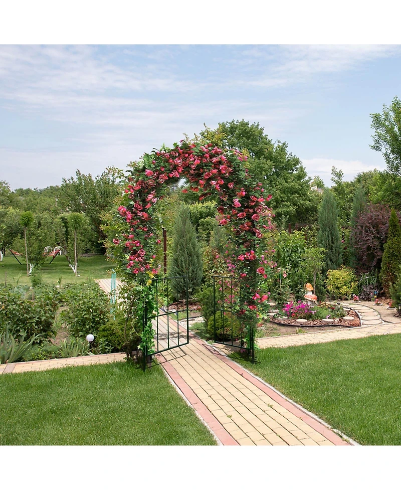 Slickblue Garden Arch Arbor Trellis with Gate Patio Plant Stand Archway-Black