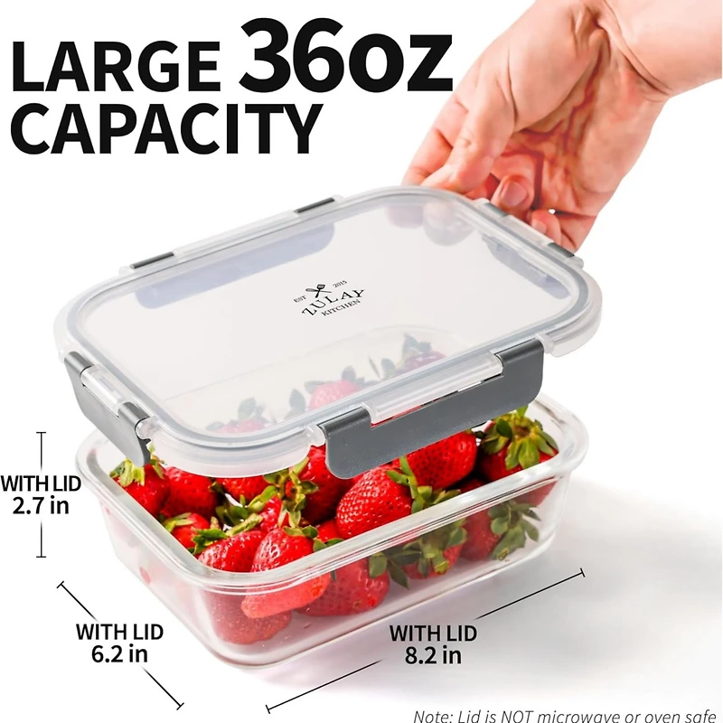 5 Pack Glass Meal Prep Containers with Lids - Airtight, Premium Borosilicate Glass Food Storage Containers