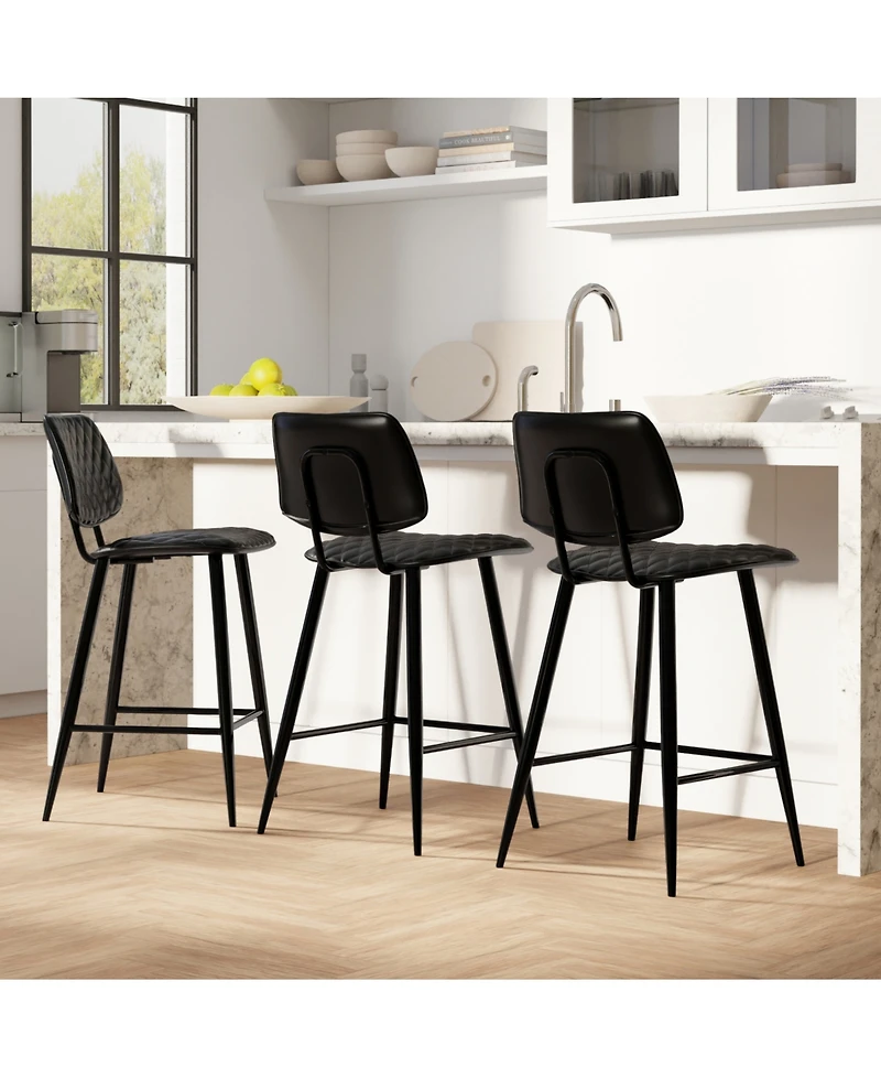 Simpli Home Raya Counter Height Stool (Set of 2) in Black Pu Leather