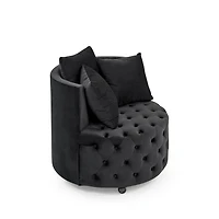 Streamdale Furniture Velvet Swivel Chair with Wheels, 3 Pillows - Black