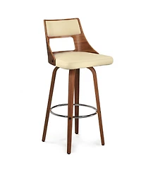 Simpli Home Dallyn Swivel Bar Stool (Set of 2) in Cream Pu Leather