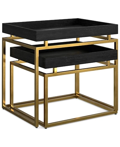 Simpli Home Macy Solid Mango Wood 2 Pc Nesting Table in Black, Gold