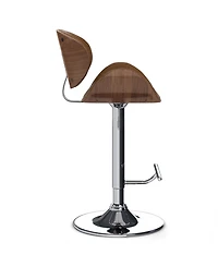 Simpli Home Marana Bentwood Adjustable Swivel Bar Stool in Deep Tan Pu Leather