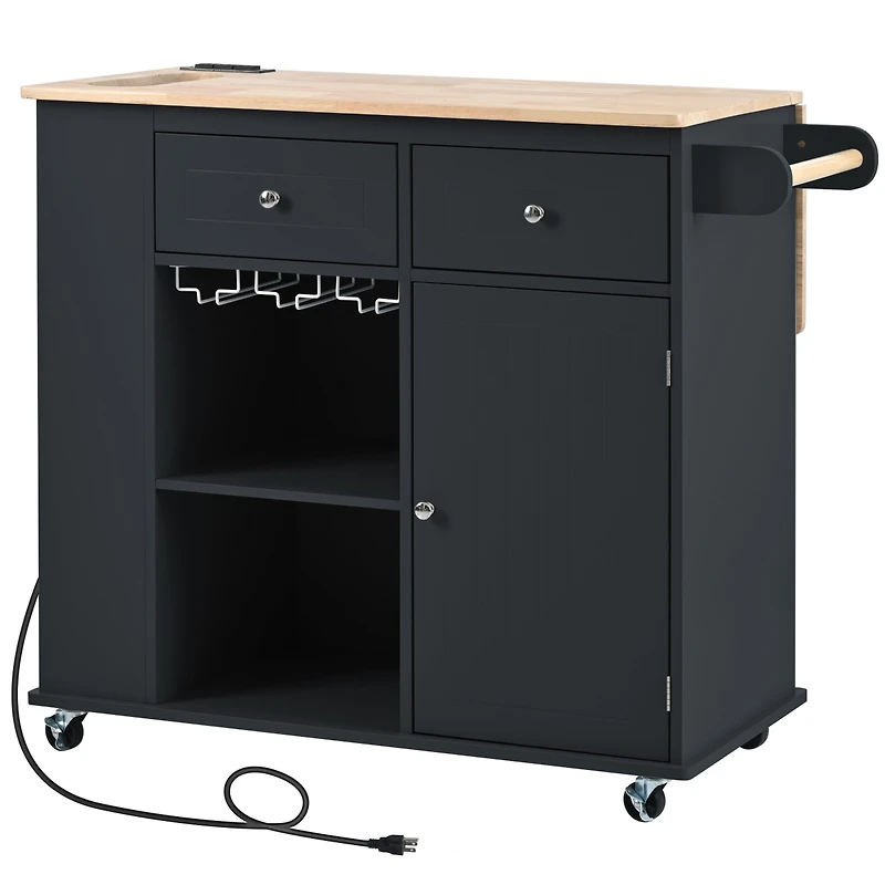 Streamdale Kitchen Storage Island with Power Outlet and Wine Rack
