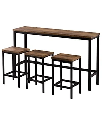Simplie Fun Counter Height Extra Long Dining Table Set With 3 Stools Pub Kitchen Set Side Table With Foot