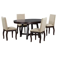 Simplie Fun Farmhouse Dining Set - Round Table + 4 Chairs
