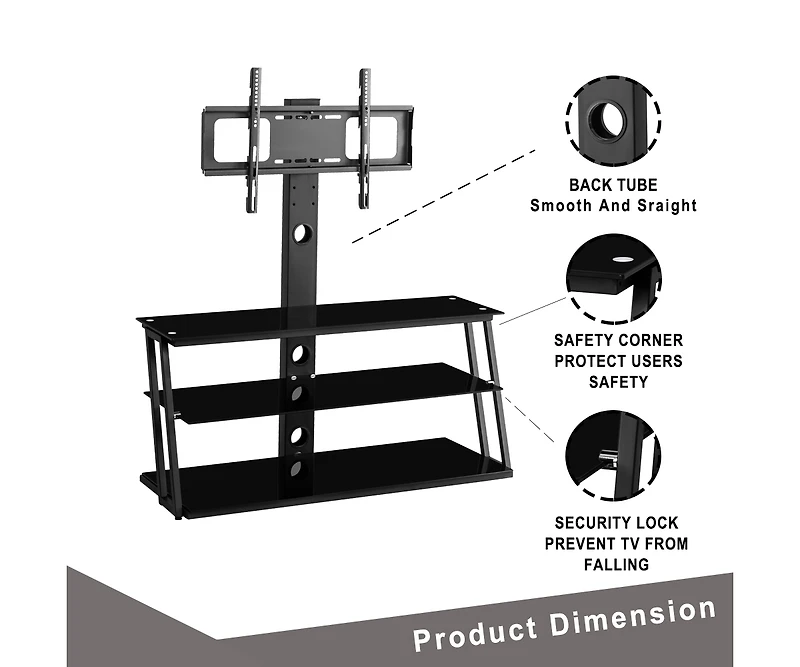 Streamdale Furniture Black Multi-Function Angle And Height Adjustable Tempered Glass Tv Stand