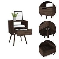 Streamdale Furniture Otom Nightstand, Superior Top, One Open Shelf, One Drawer, Four Legs - Dark Walnut