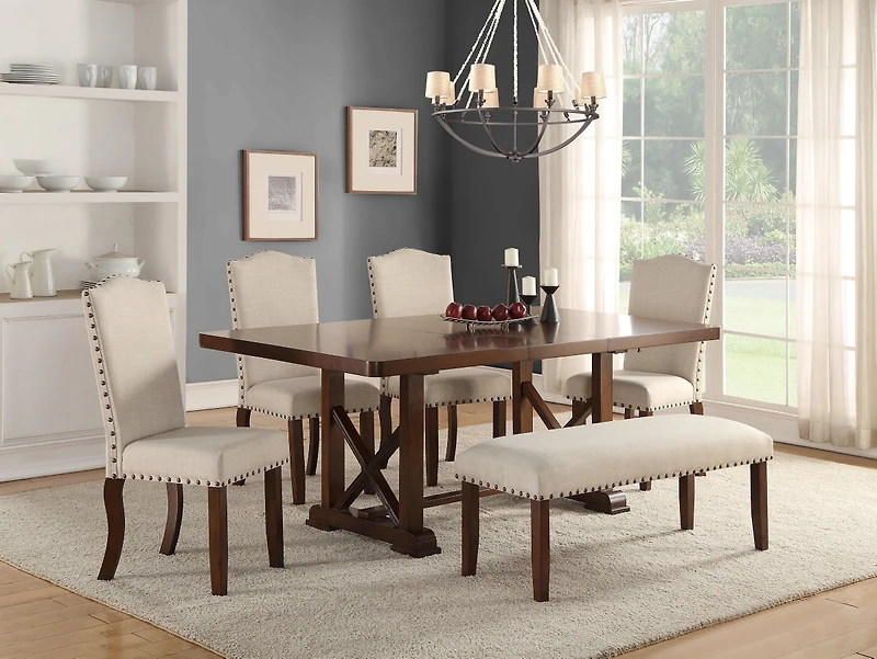Streamdale Cream Upholstered Dining Chairs Set of 2 with Nailheads