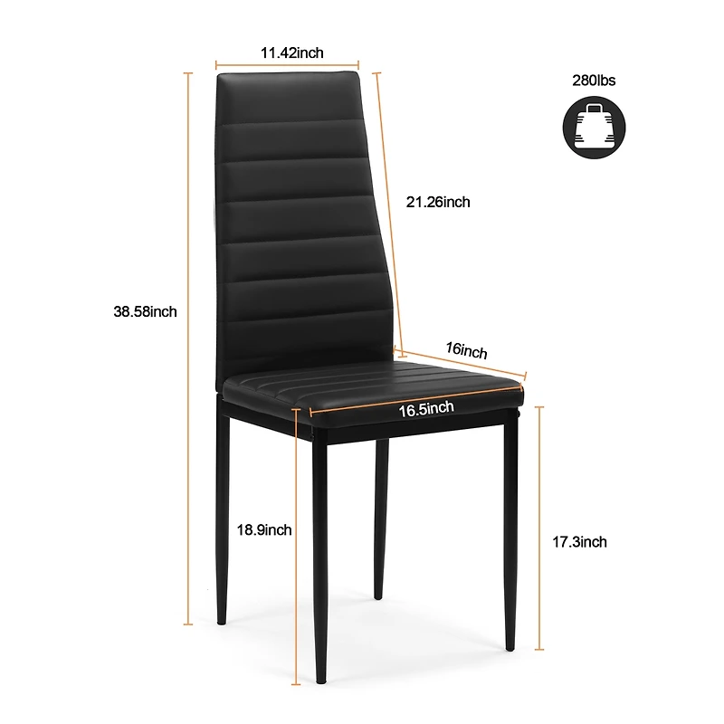 Streamdale 5-Piece Dining Set Glass Table, 4 Leather Chairs