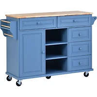 Streamdale Blue Rolling Kitchen Island with Rubberwood Top - 53