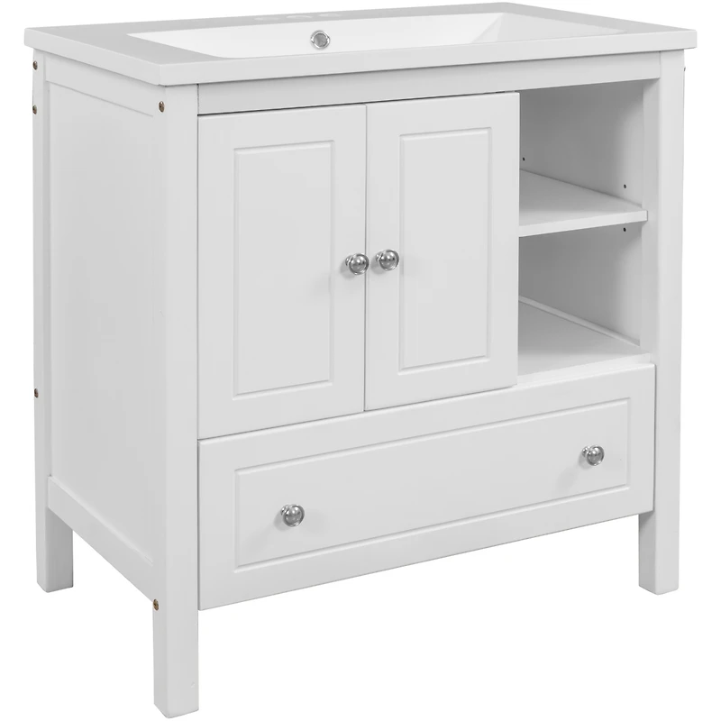 30" Bathroom Vanity Set with Solid Wood Frame & Ceramic Sink