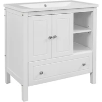 30" Bathroom Vanity Set with Solid Wood Frame & Ceramic Sink
