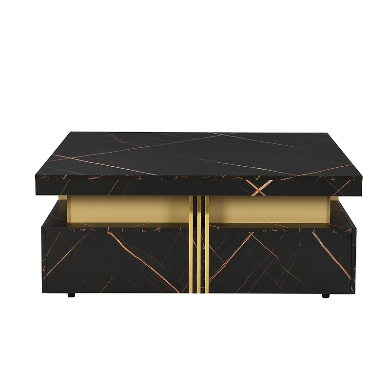 Streamdale Modern Black Square Storage Coffee Table With 4 Drawers