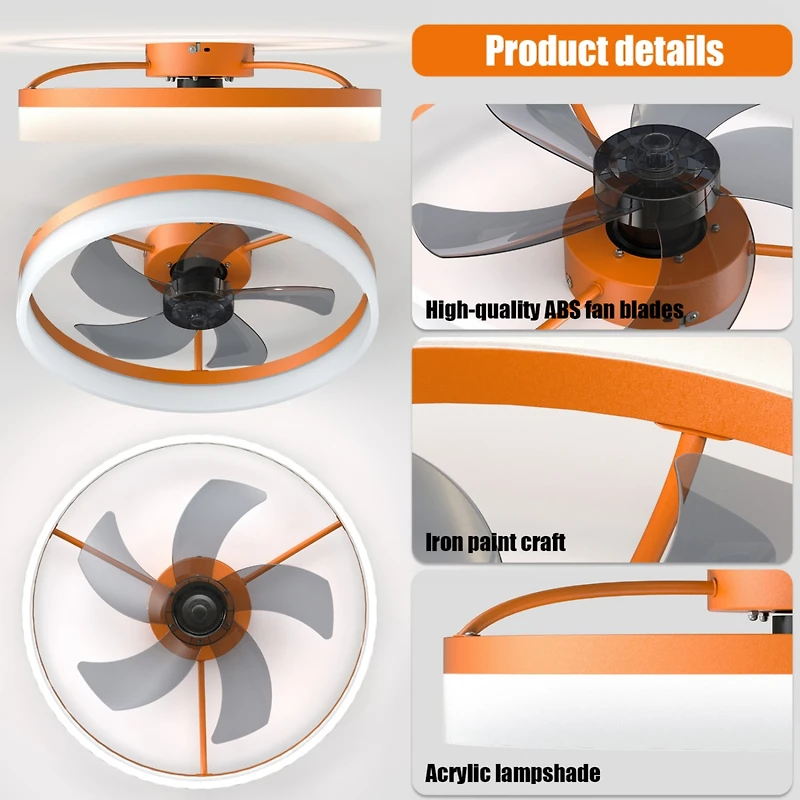Streamdale Thin Modern Ceiling Fans with Dimmable Led Lights (Orange)