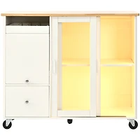 Streamdale Led Kitchen Island Cart with Drop Leaf & Storage