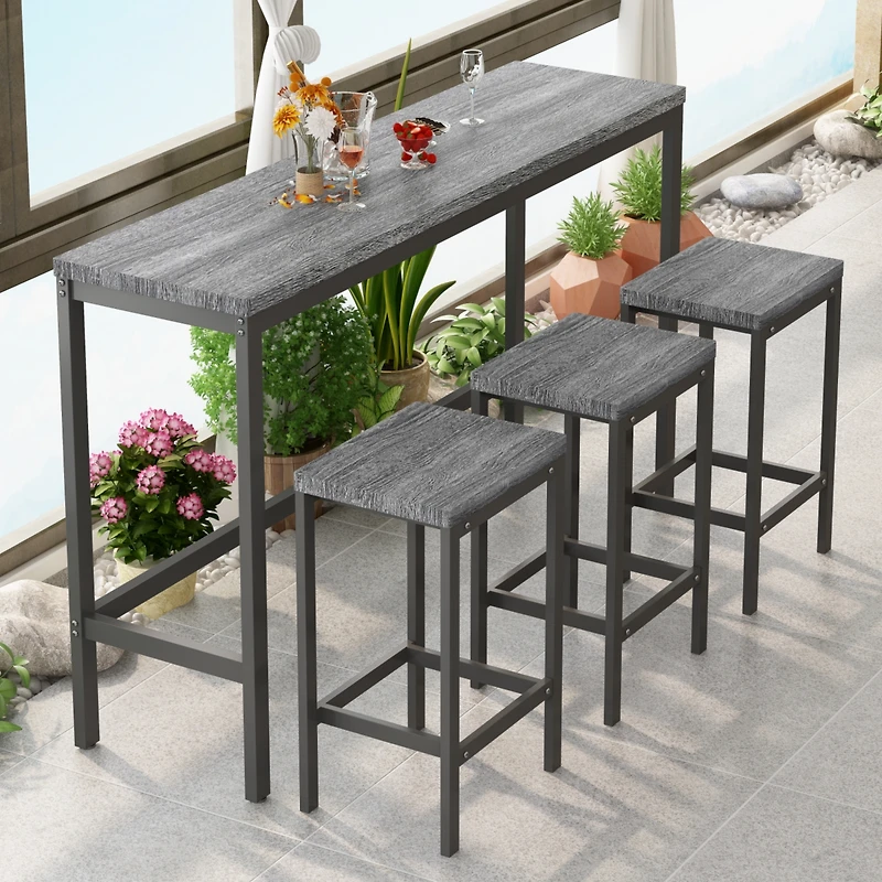 Simplie Fun Gray Modern Dining Table Set with 3 Stools